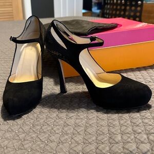 Niche black suede sparkly stiletto platform heels by Kate Spade